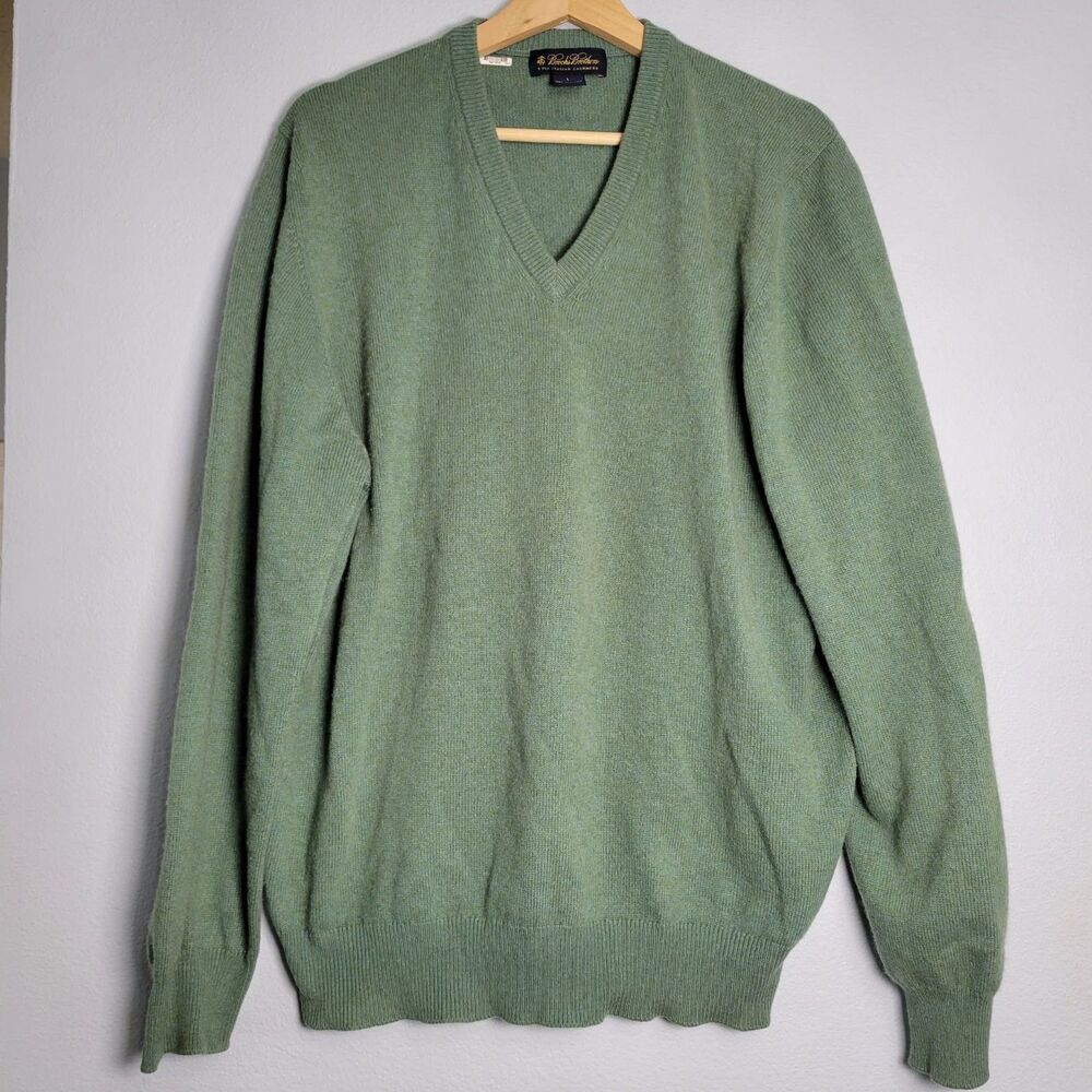 Vtg Brooks Brothers Cashmere Sweater Sage Green Mens L Preppy Old Money Academia